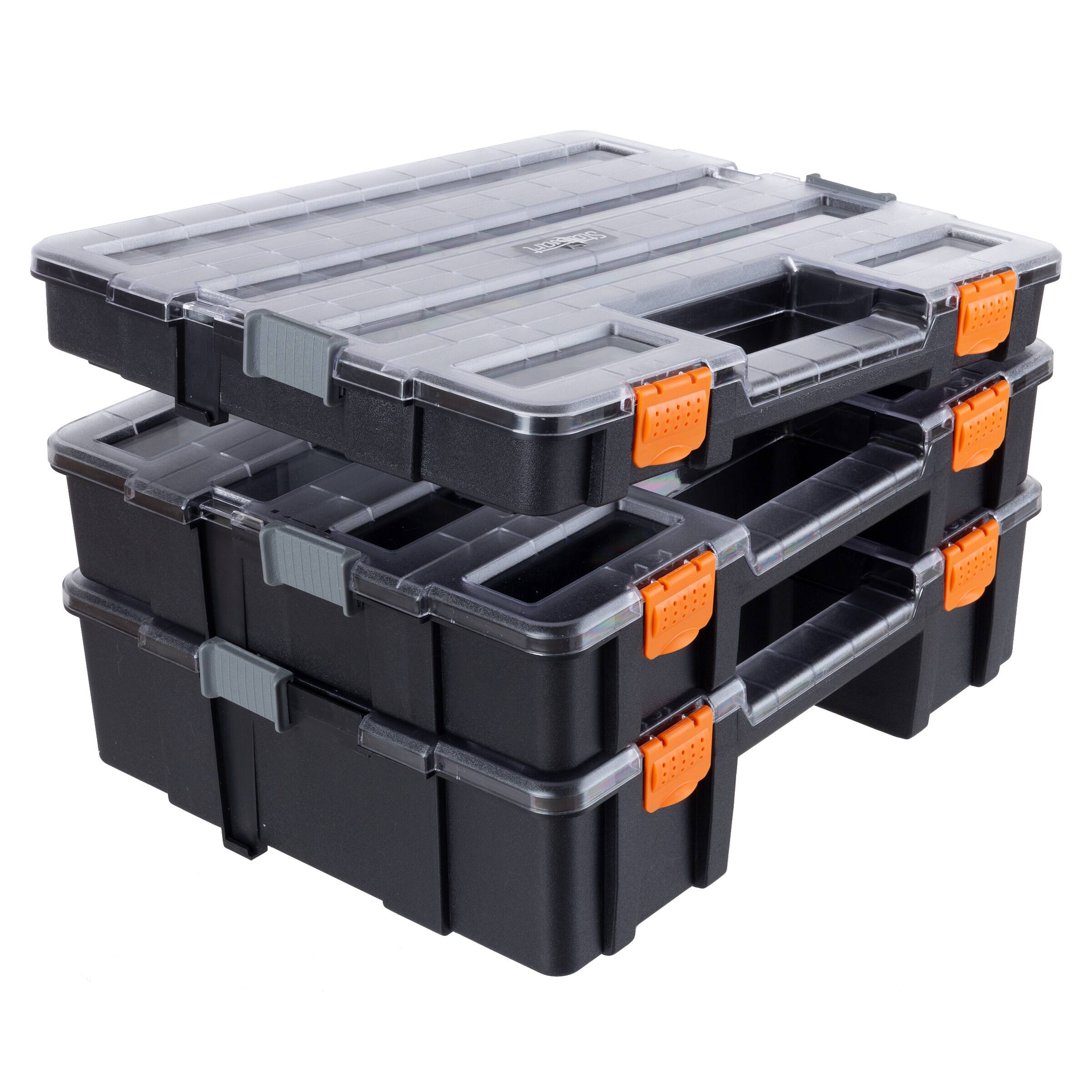 Front. Stalwart - 3-Tier 52-Compartment Parts Organizer - Dark Gray and Orange.