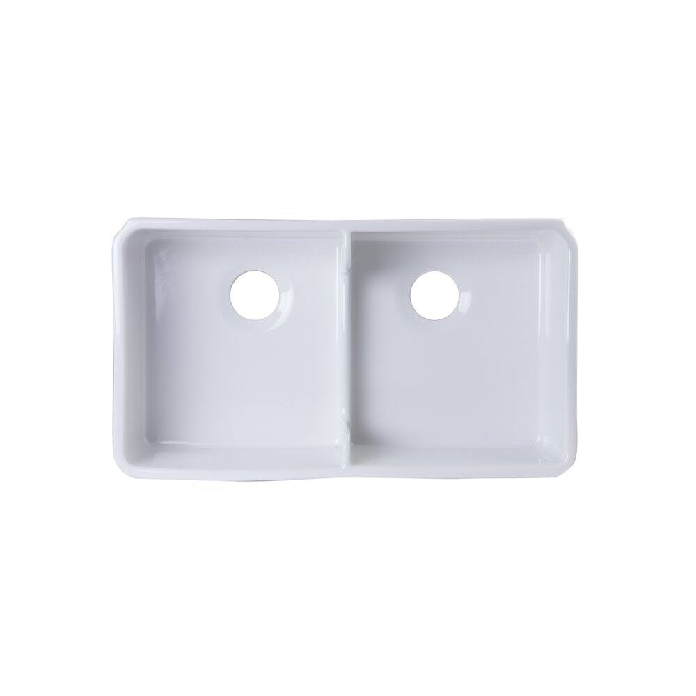 Alt View 3. Alfi - ALFI brand White 32 Short Wall Double Bowl Lip Apron Fireclay Farmhouse Kitchen Sink - White.