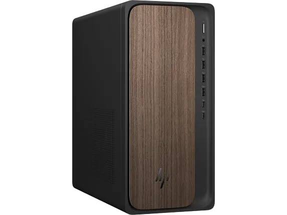 Left. HP - HP OmniDesk M03 Desktop: Intel 20-Core Ultra 7 265, 48GB DDR5, 2TB SSD, Wi-Fi 6, BT 5.2, Win 11 Pro, Dark Wood Finish - Dark Wood.