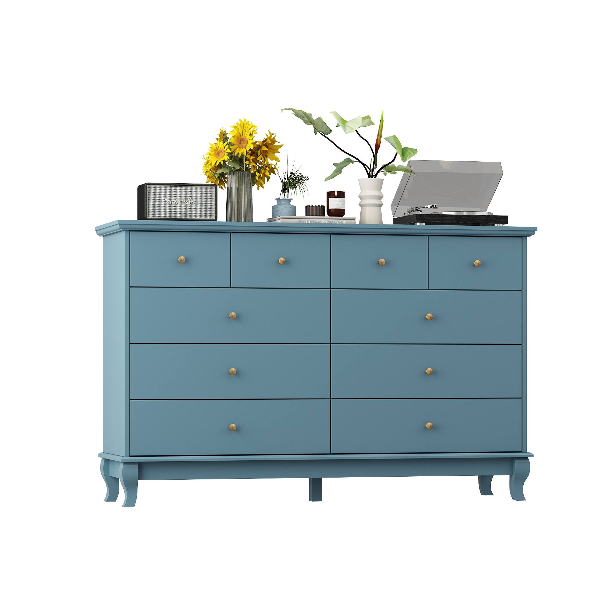 Angle. Famapy - Famapy Horizontal Dresser 10 Drawers of Chest with European - Style Elegance - Blue.