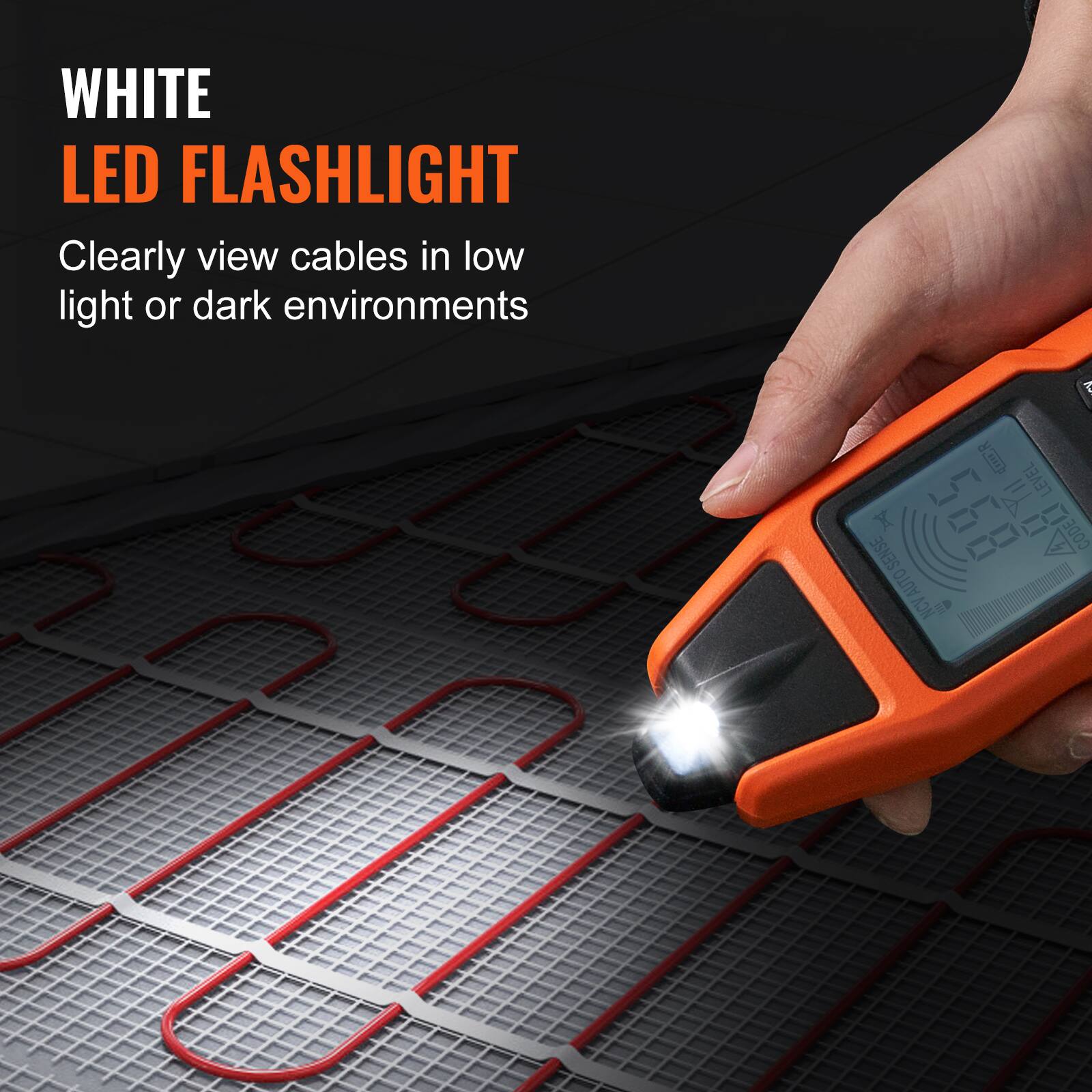 WHITE LED FLASHLIGHT  
Clearly view cables in low light or dark environments  

YI LEVEL X  
568  
0YI CODE SENSE  
NCVAUTOSENSE  
AUTO NCV