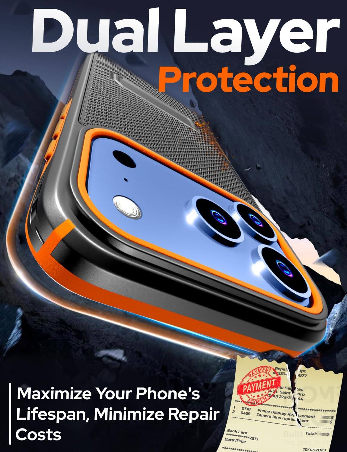 Dual Layer Protection

Maximize Your Phone's Lifespan, Minimize Repair Costs

PAYMENT
Repair #233 677
Maximize Your Phone's Lifespan, Repair Camera Re cement lens replac $ ent $ Bank Card Costs Built Total: Date\Time ************2513 2513 Designed 10/12/2023