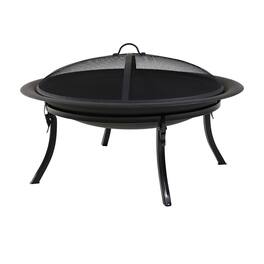 Sunnydaze - 29 in Steel Fire Pit Bowl with Folding Stand, Case, and Screen - Black