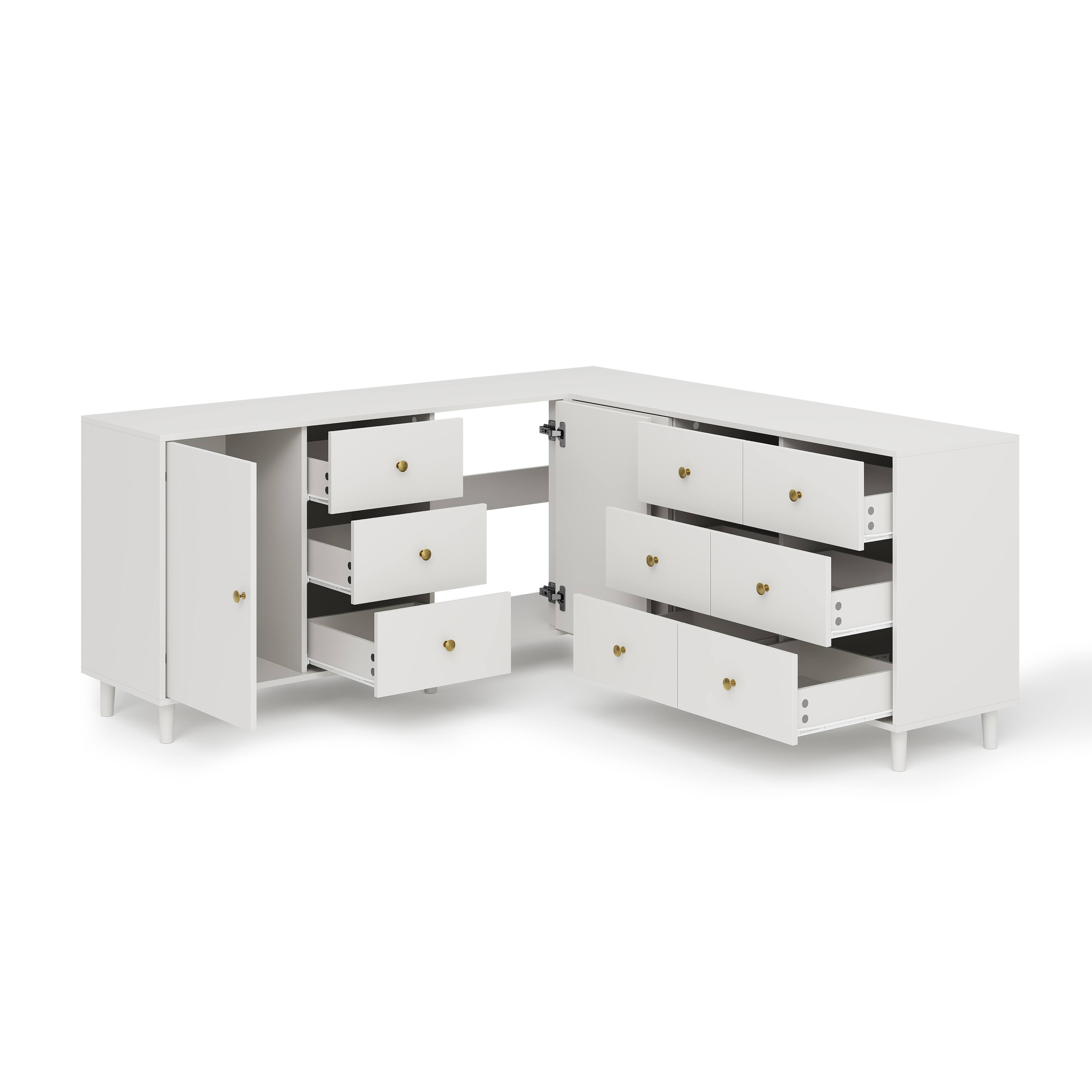 Alt View 2. Famapy - L-Shaped Corner Dresser with 9 Drawers & Cabinet Storage, Large Bedroom Organizer with Display Top - White.