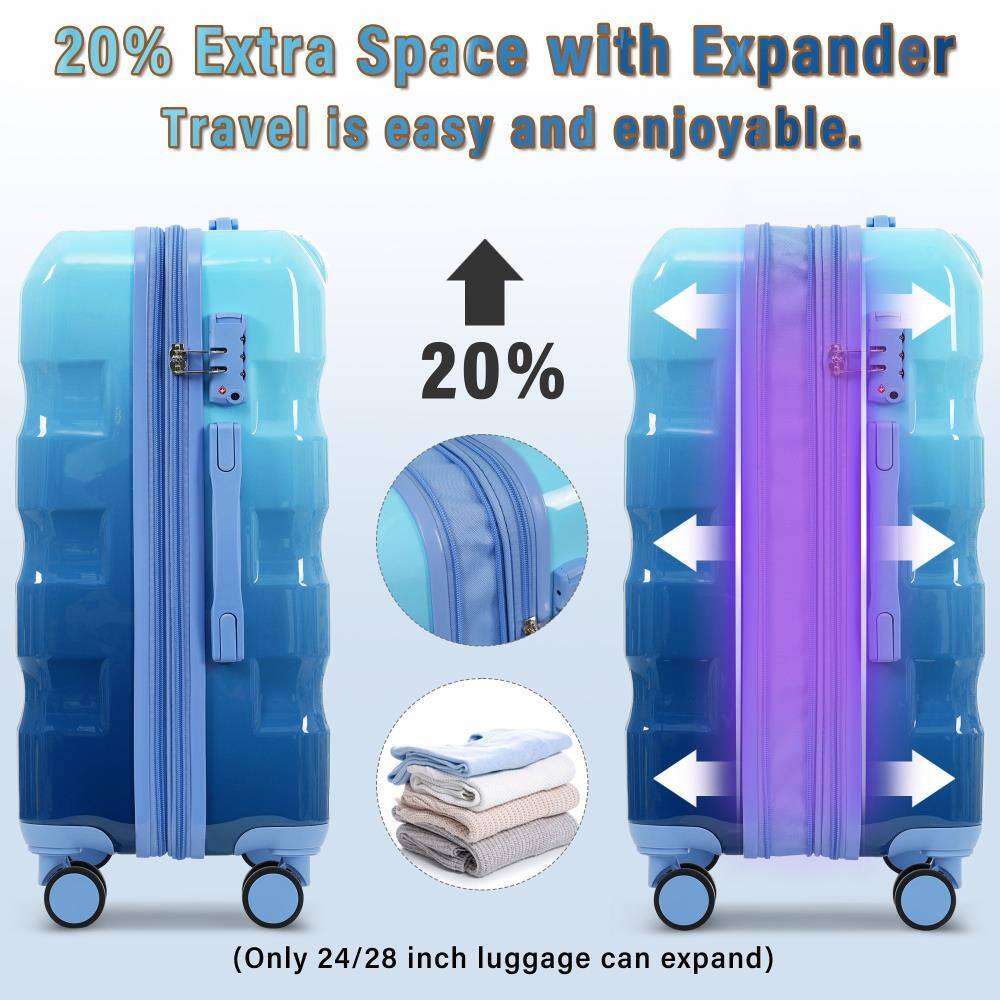 20% Extra Space with Expander  
Travel is easy and enjoyable.  

20%  

(Only 24/28 inch luggage can expand)