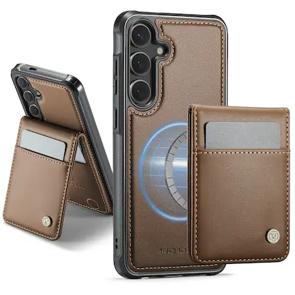 Front. Dteck - Magnetic 2-in-1 Folio Wallet Case for Samsung Galaxy S24,RFID Blocking Detachable Card Pocket Stand Slim Cover - Brown.