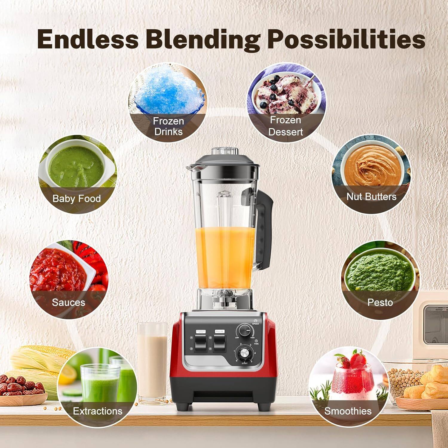 Endless Blending Possibilities

Frozen Drinks
Frozen Dessert
Baby Food
Nut Butters
Sauces
Pesto
Extractions
Smoothies