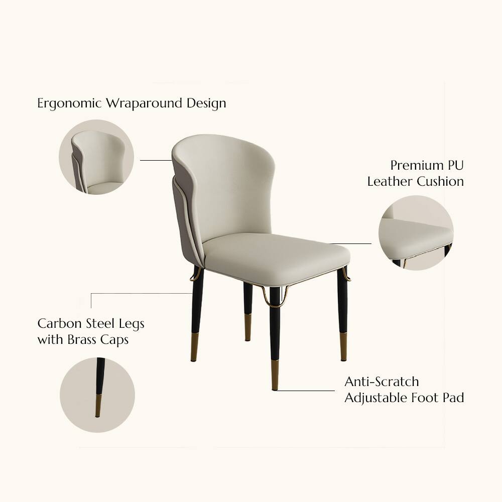 Ergonomic Wraparound Design  
Premium PU Leather Cushion  
Carbon Steel Legs with Brass Caps  
Anti-Scratch Adjustable Foot Pad