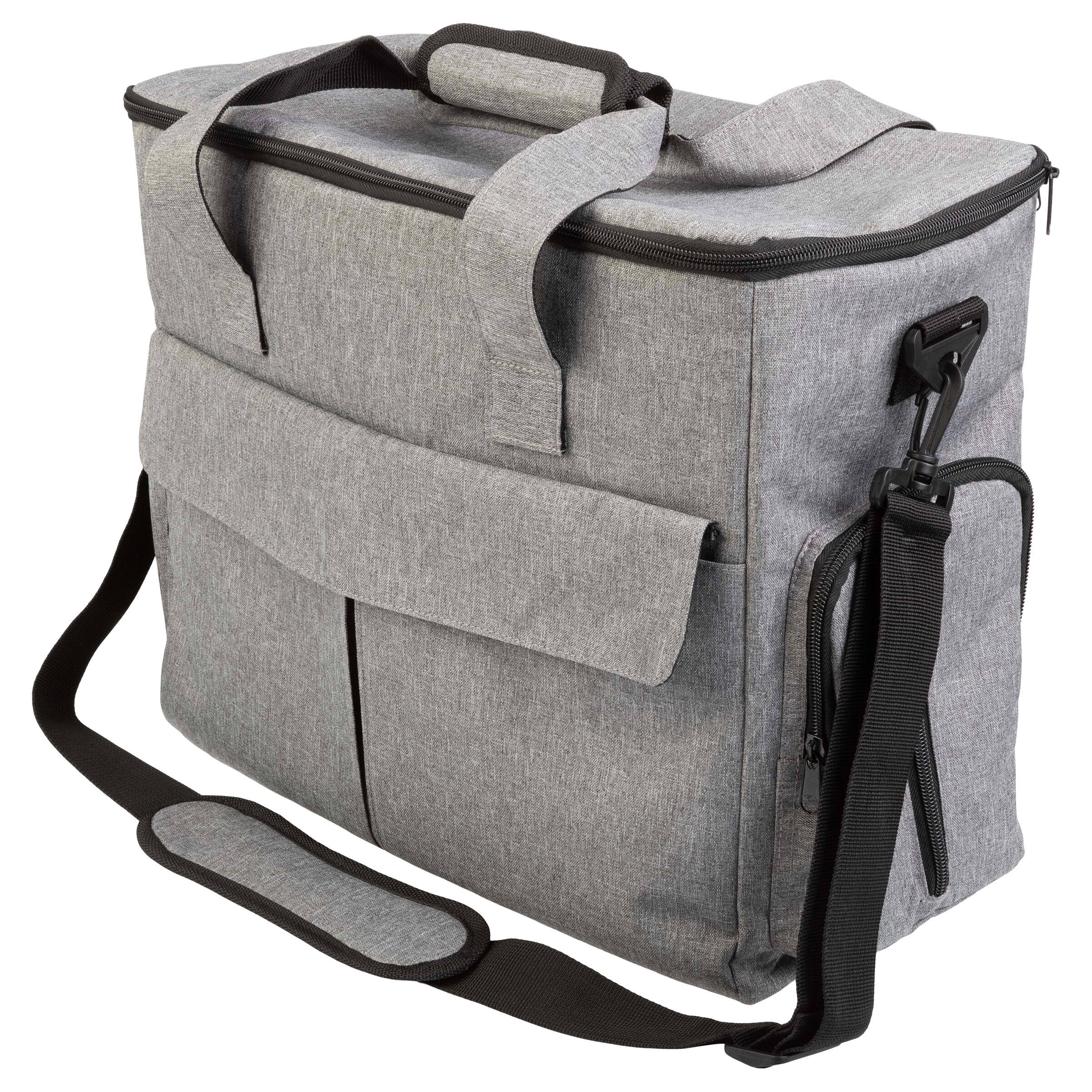 Angle. PetMaker - Dog Travel Bag with Mat, Food Containers, and Dog Bowls - Gray.