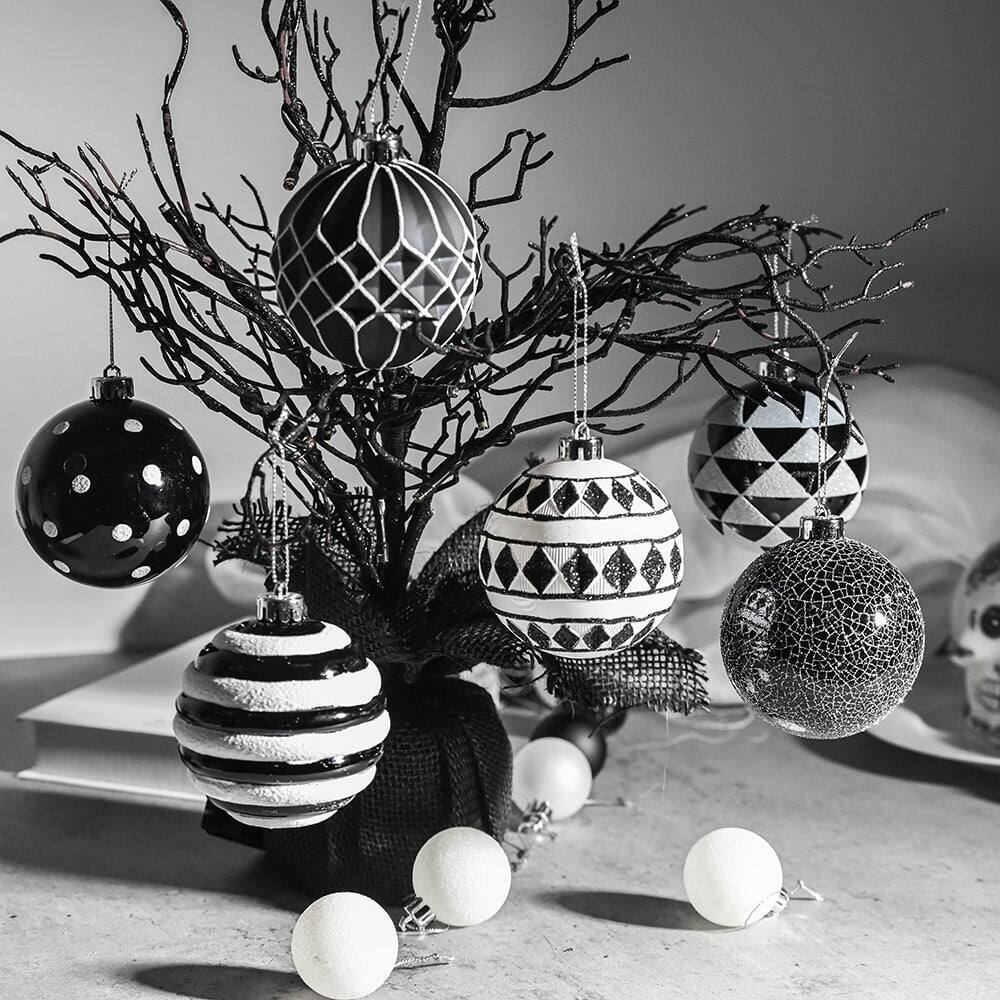 Alt View 1. OrnamentallyYou - Black and White Monochrome Christmas Bauble Ornament Set Emo or Gothic Tree Ideas - Multi-colored.