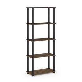 Furinno - Turn-S-Tube 5-Tier Multipurpose Shelf Display Rack with Square Tubes, Columbia Walnut/Black - Columbia Walnut/Black