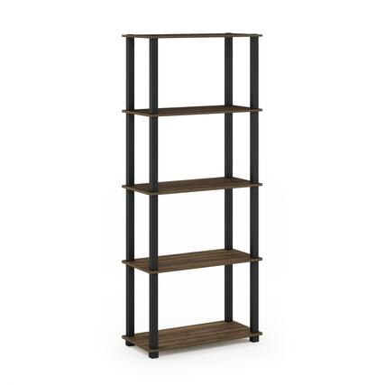 Front. Furinno - Turn-S-Tube 5-Tier Multipurpose Shelf Display Rack with Square Tubes, Columbia Walnut/Black - Columbia Walnut/Black.