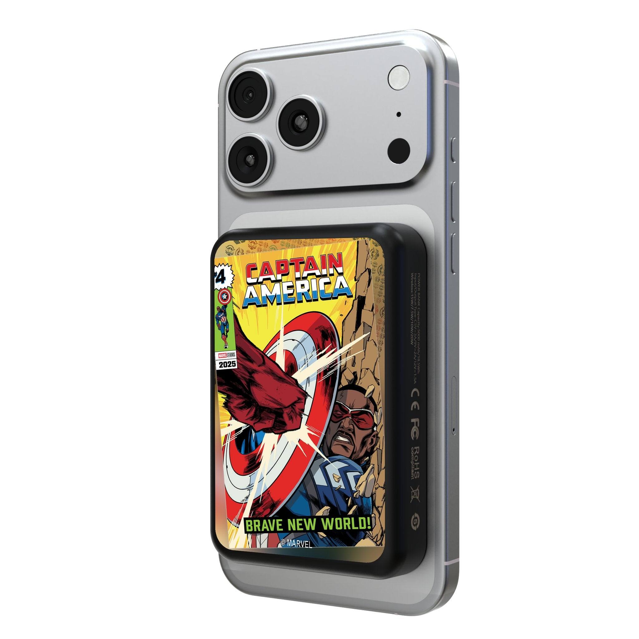Keyscaper - Marvel Classic Cover Wireless Mag Power Bank - Sam Wilson Captain America