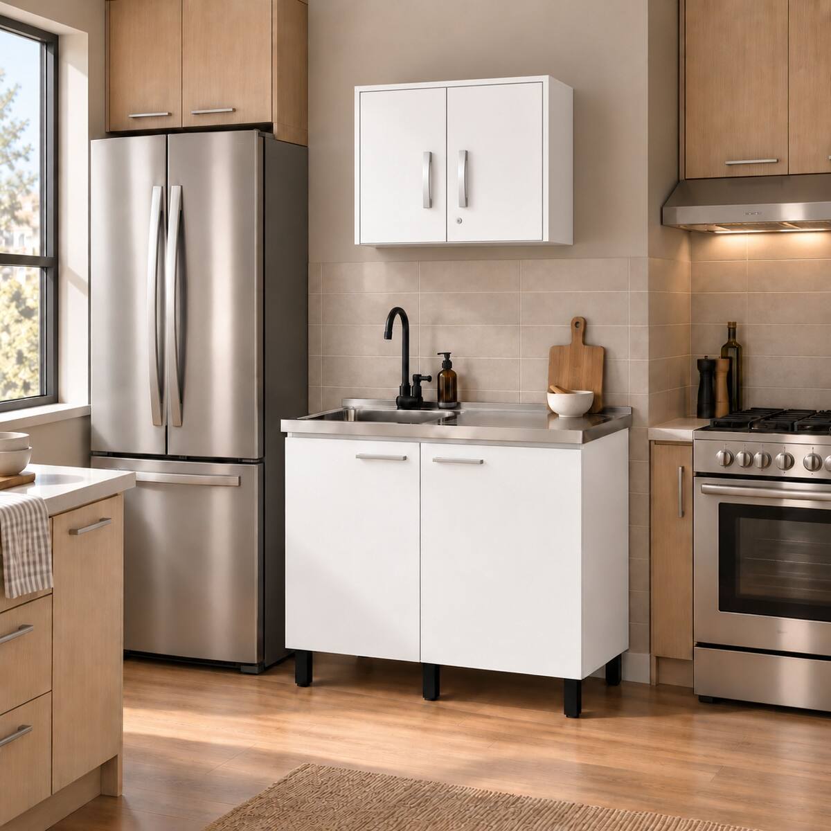 Ropilly Modern Kitchen Cabinet Set with Sink Base, Matching Wall ...