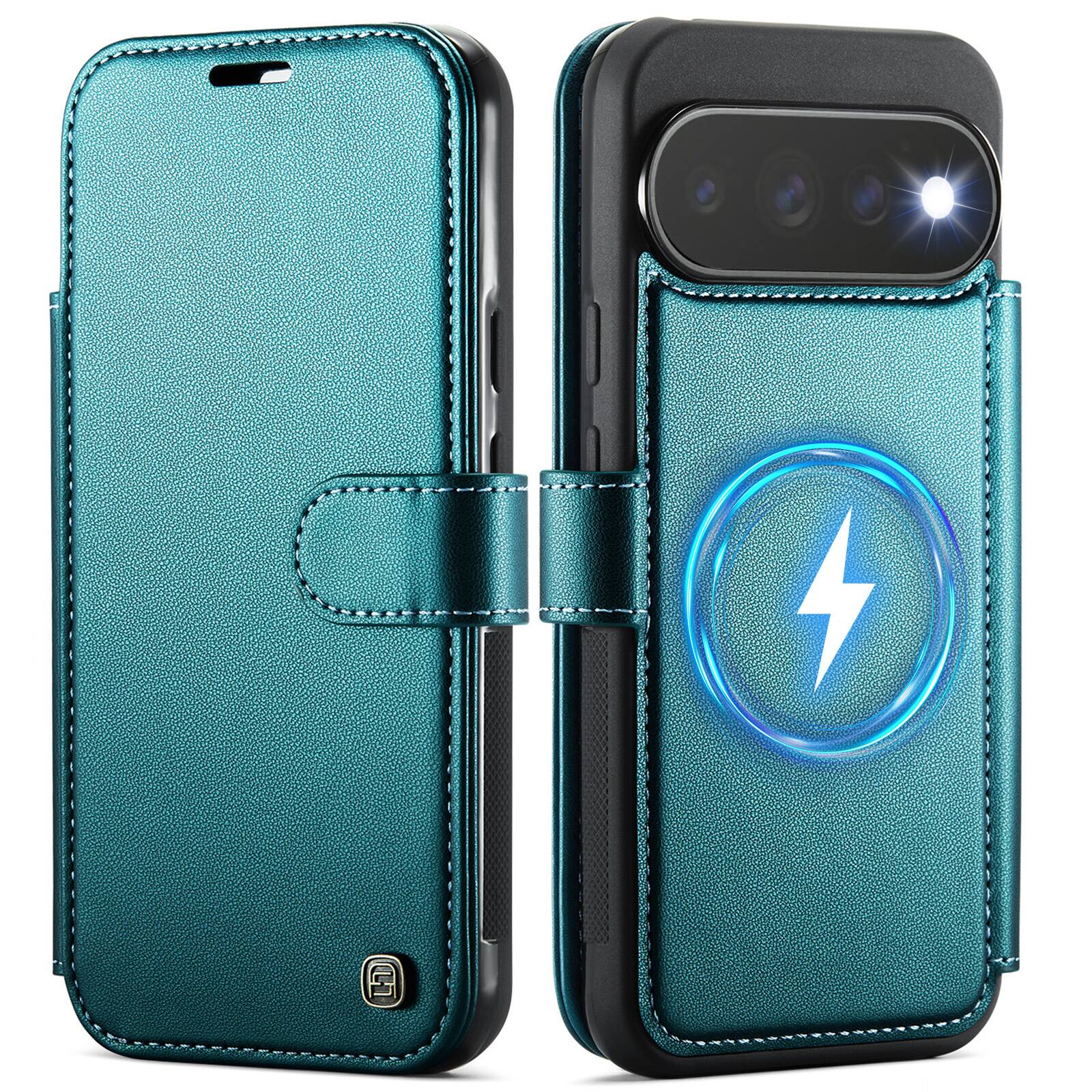 Angle. UUCOVER - Magnetic RFID Blocking Card Wallet Case for Google Pixel 11 Pro XL Shockproof Leather Compatible with MagSafe Cover - Green.