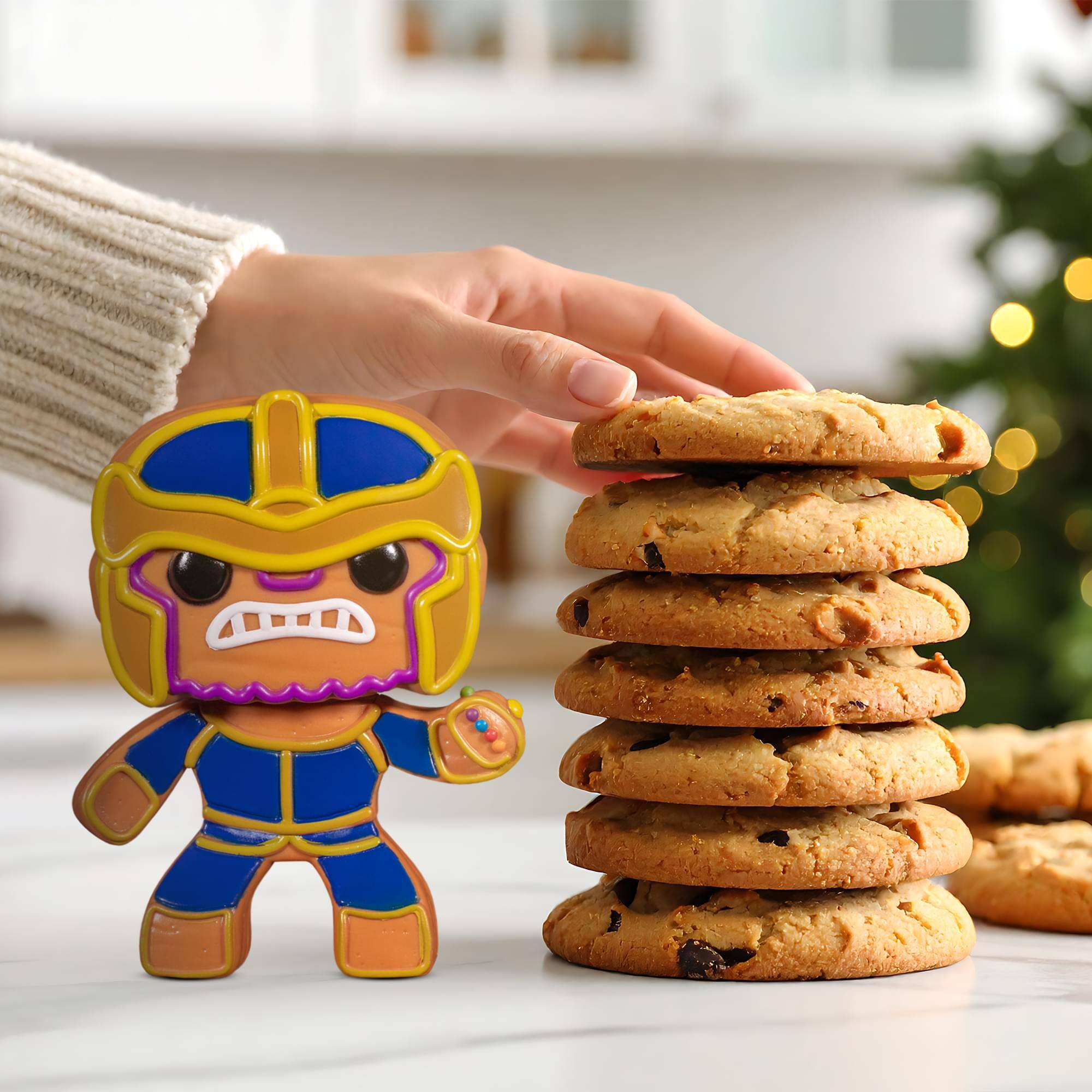 Alt View 2. Funko - Marvel Funko Holiday POP Vinyl Figure | Gingerbread Thanos - Blue.