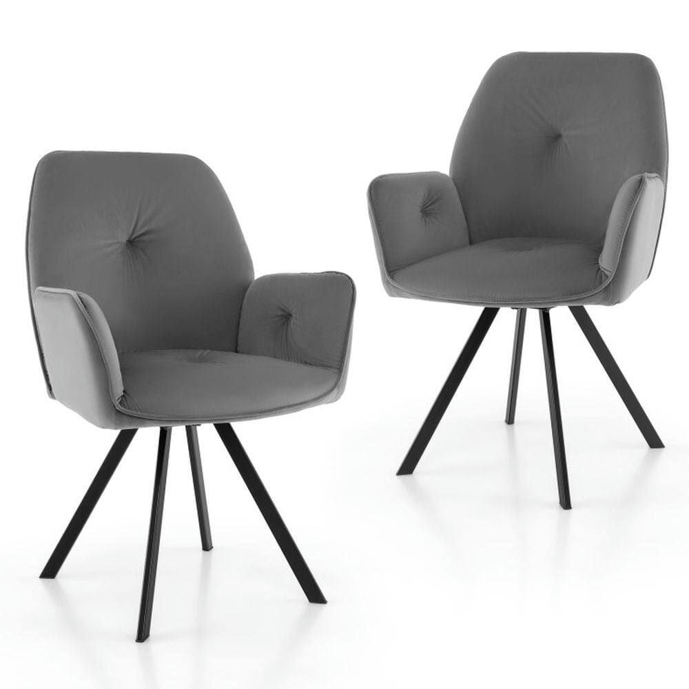 Alt View 3. Kadyn - Set of 2 Swivel Accent Arm Chairs with Metal Legs and Wide Back-Gray, Modern Mid-Century Upholstered Living Room Chair - Gray.