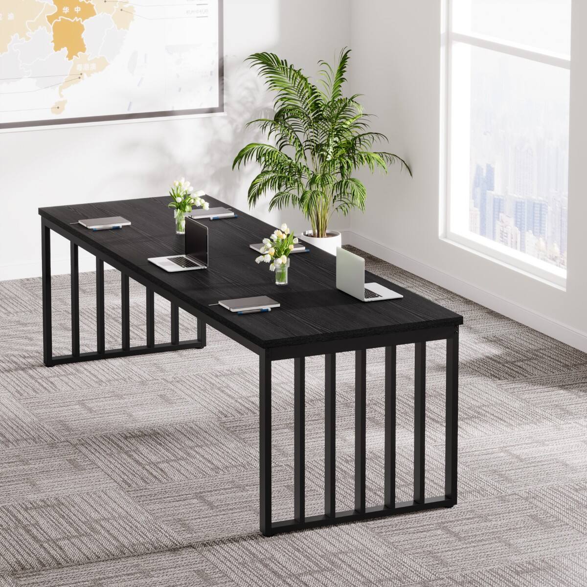 Alt View 1. Tribesigns - Office Computer Desk with Engineered Wood Construction, for Computer Work, Writing and Study in Home Offices - Black.