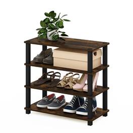 Hivvago - Stackable 4-Shelf Black Brown Wood Shoe Rack - Holds up to 12 Pair of Shoes - Black, Brown