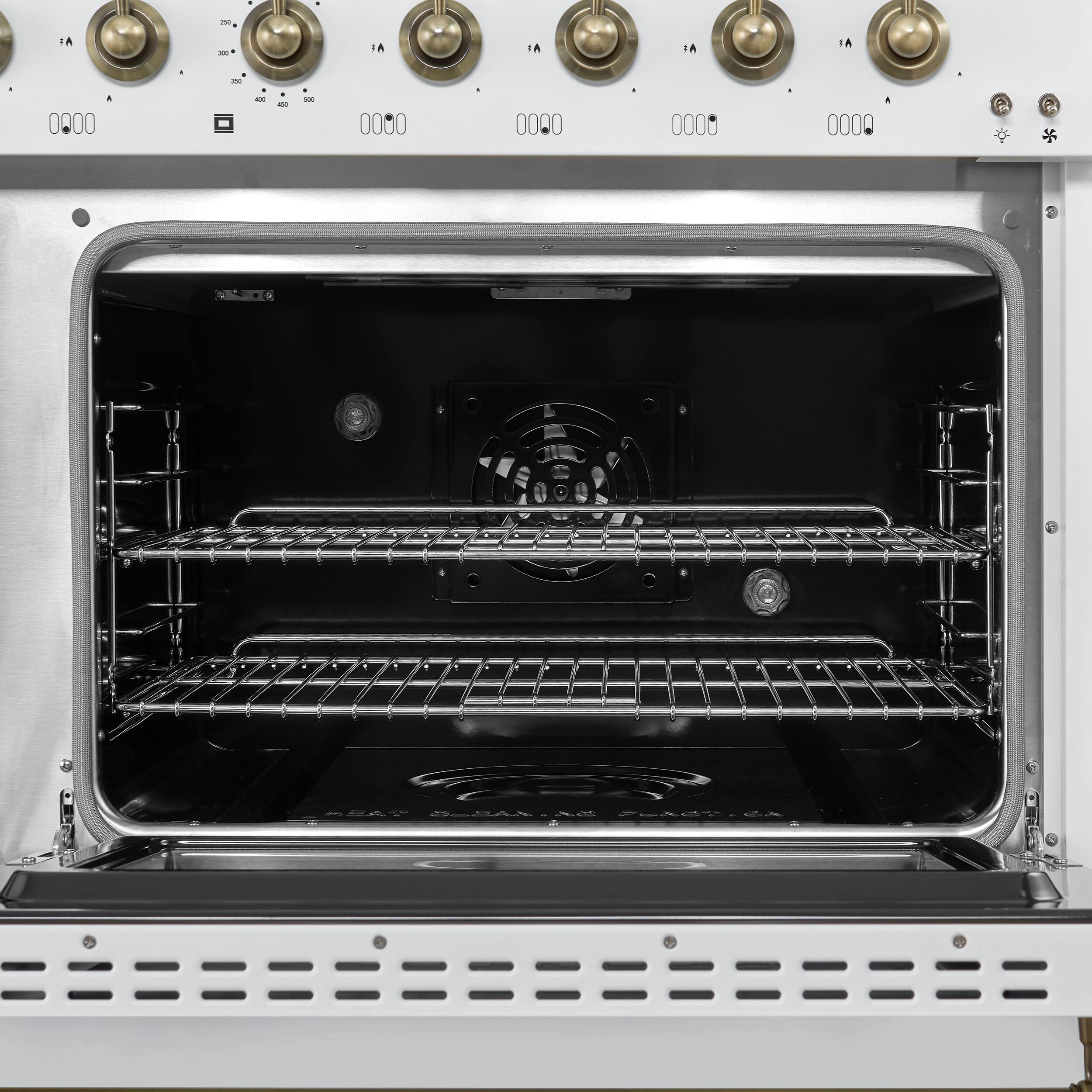The image shows a stainless steel oven with a black interior. The oven has a digital display and a timer, with the timer showing 00:00. The oven is empty, and the interior is clean and ready for use.