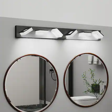 Front. APRILSOUL - LED Modern Bathroom Vanity Light Fixtures 6-Light 39-Inch Matte Black Bathroom Wall Lighting Fixtures Over Mirror.