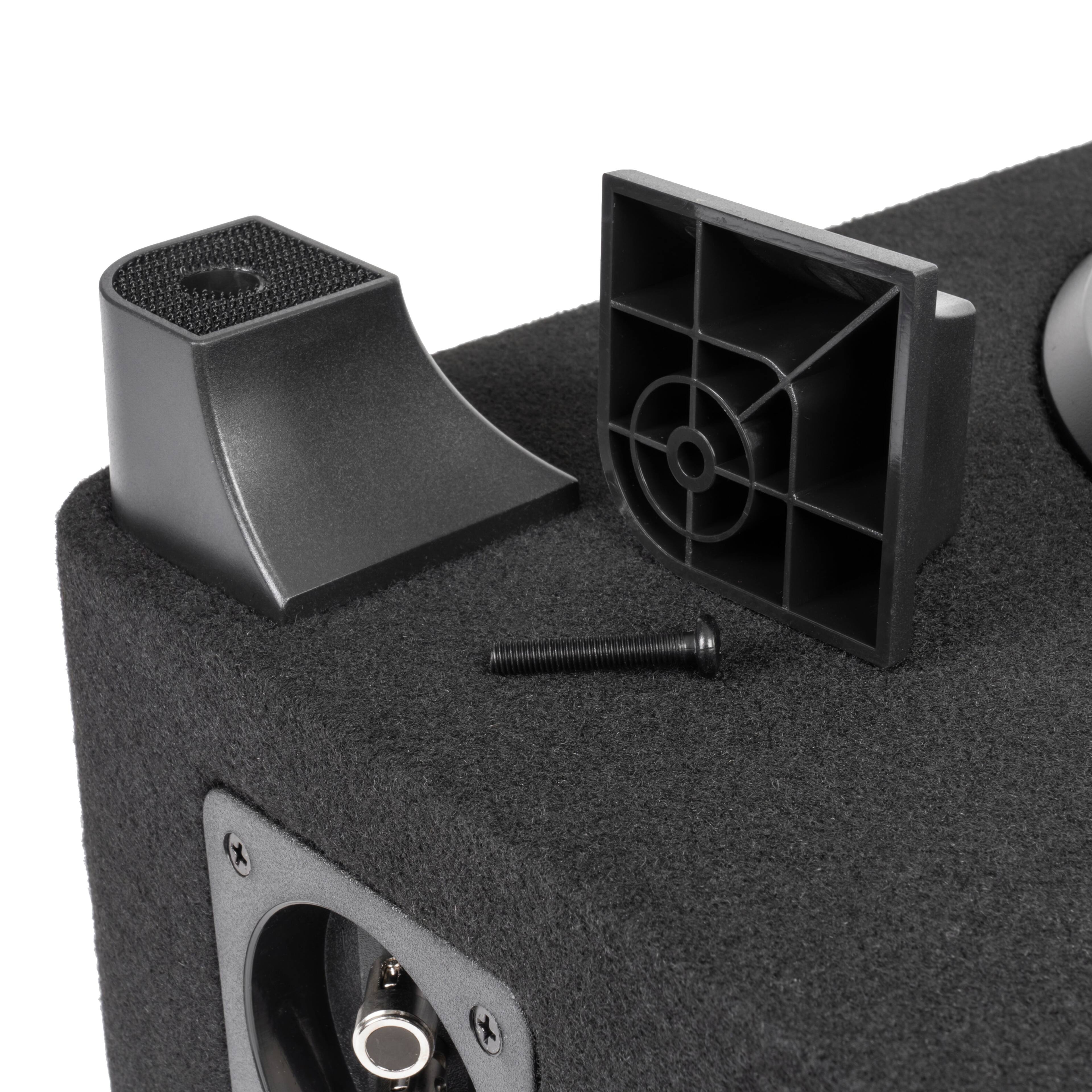 Alt View 1. NVX - BXSQ110 1200W Peak (600W RMS) Sealed 2-Ohm Loaded Enclosure with Single 10in SQ-Series Shallow-Mount Subwoofer.