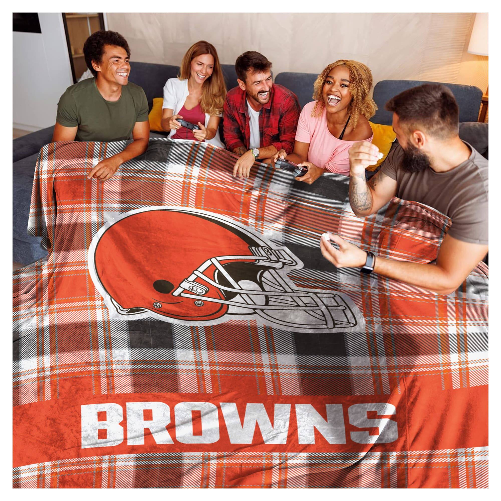 Alt View 1. Pegasus - Cleveland Browns 66" x 95" Oversized Plaid FAN-mily Ultra Cozy Blanket - Multicolor.