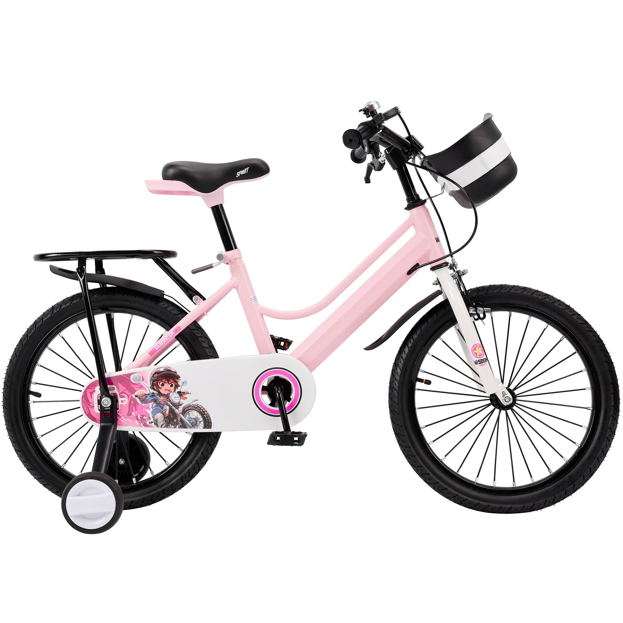 Angle. Topteng - ​​16" Kids Bike for Boys and Girls with Training Wheels,Basket, Dual Brakes, Adjustable Handlebars & Seat​, Pink - Pink.
