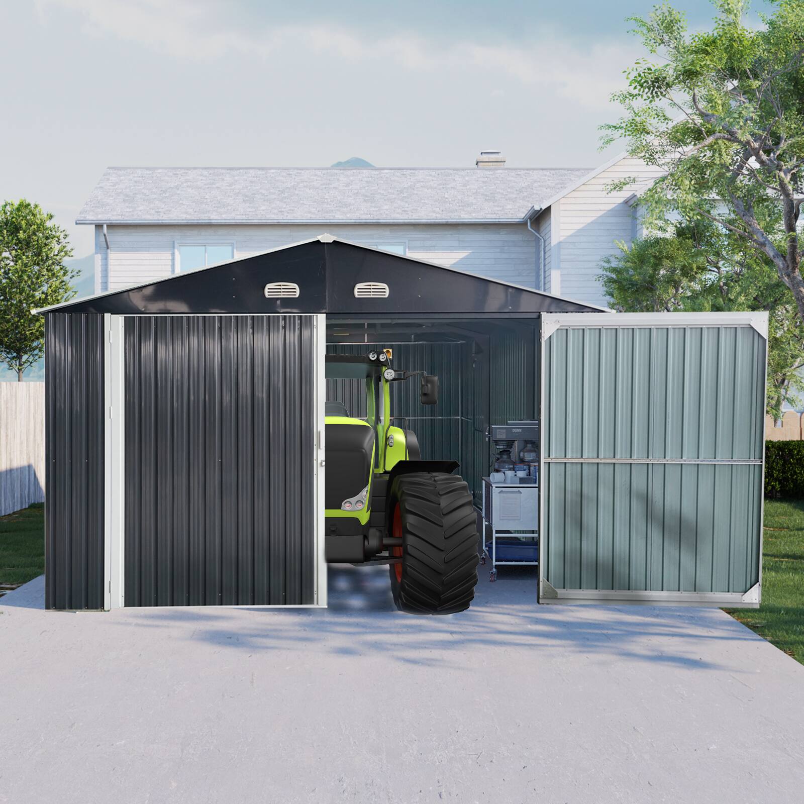 Left. Mondawe - 20x13 FT Outdoor Storage Shed Metal Garage Shed - Black.