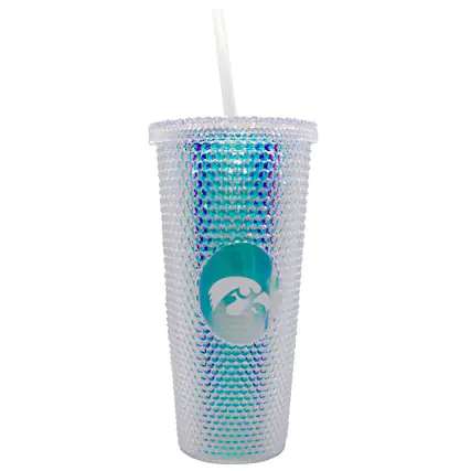 Front. Logo Brands - Iowa Hawkeyes 24oz. Iridescent Studded Travel Tumbler with Straw - Multicolor.
