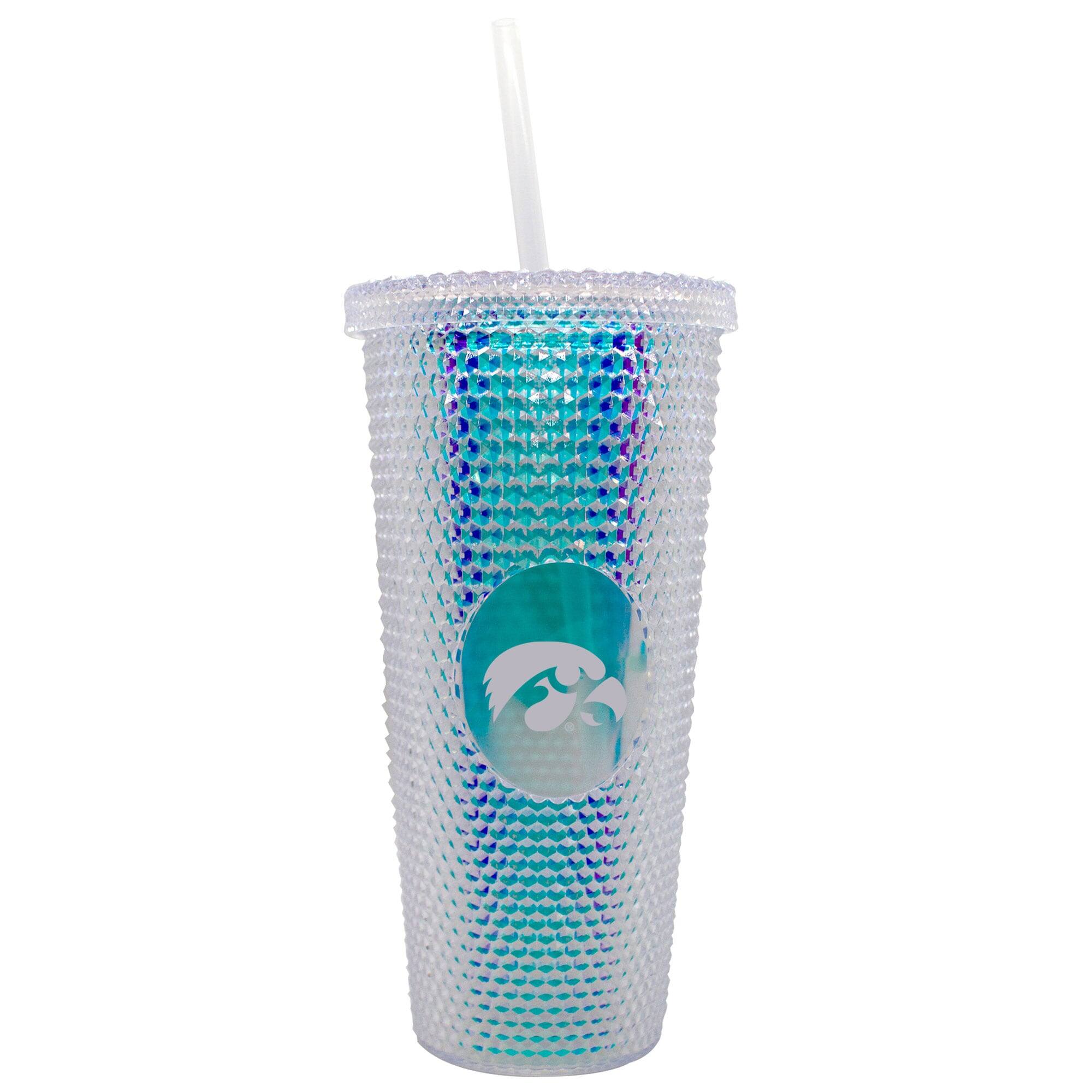 Front. Logo Brands - Iowa Hawkeyes 24oz. Iridescent Studded Travel Tumbler with Straw - Multicolor.
