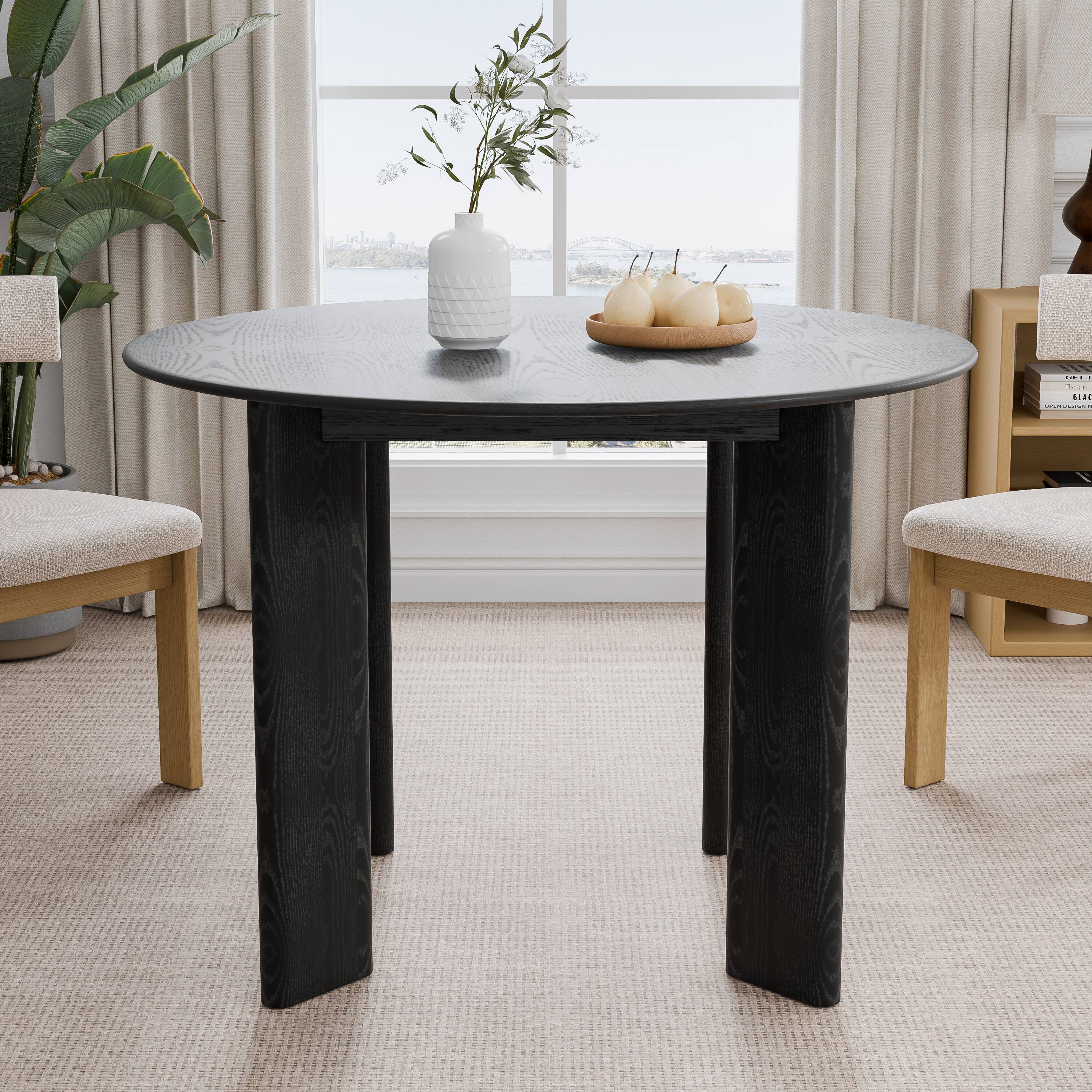 Lirago - 42in. Tapered Leg Round Dining Table Solid Wood Timeless Style,Seats 6 People - Black