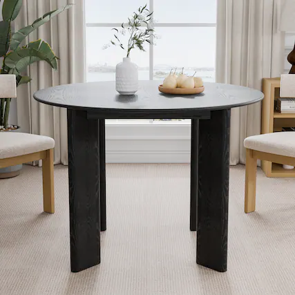 Front. Lirago - 42in. Tapered Leg Round Black Dining Table Solid Wood Timeless Style,Seats 6 People - Black.