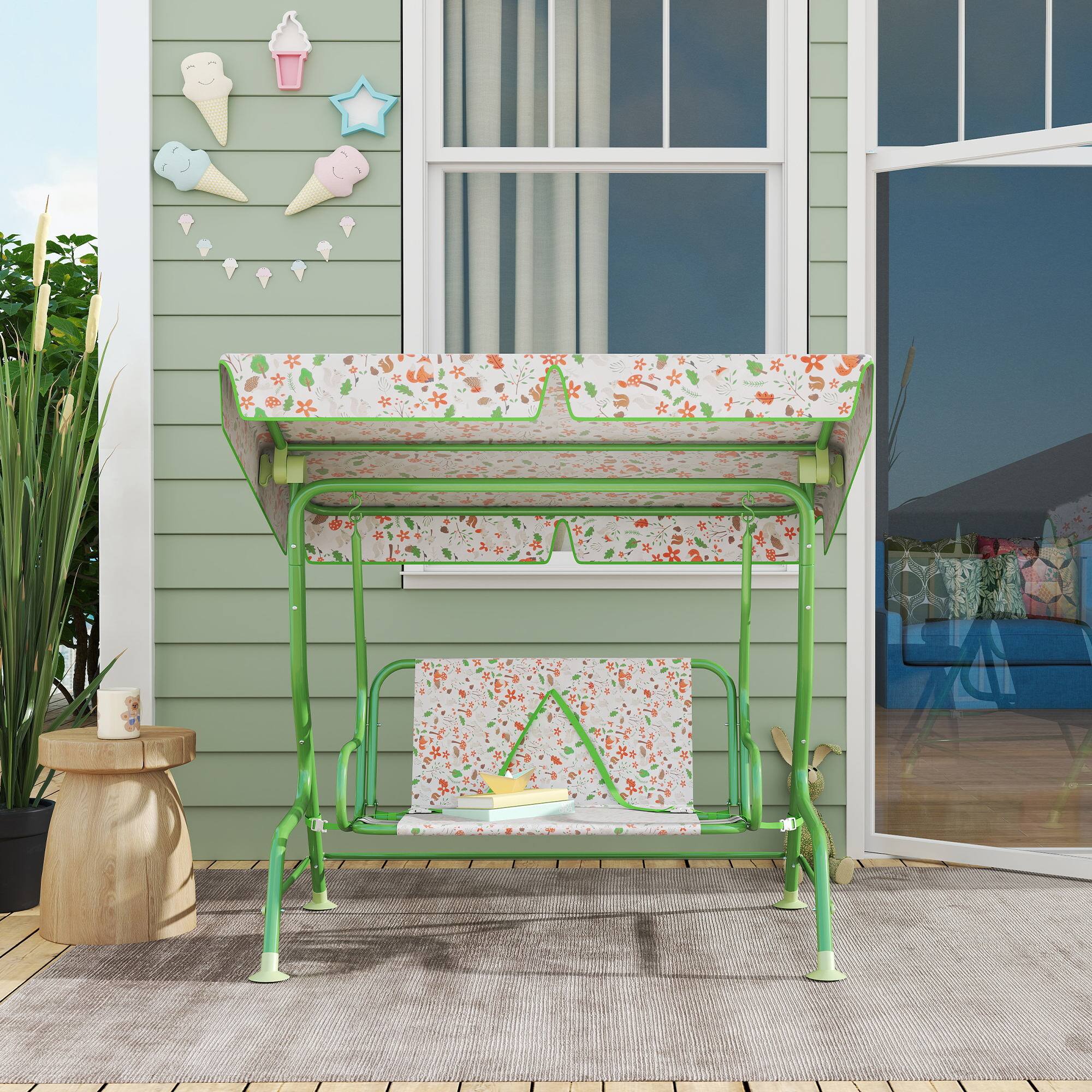 Alt View 7. Qaba - Patio Swing Chair with Adjustable Canopy, Safety Belt for Patio, Garden, Poolside - Green.