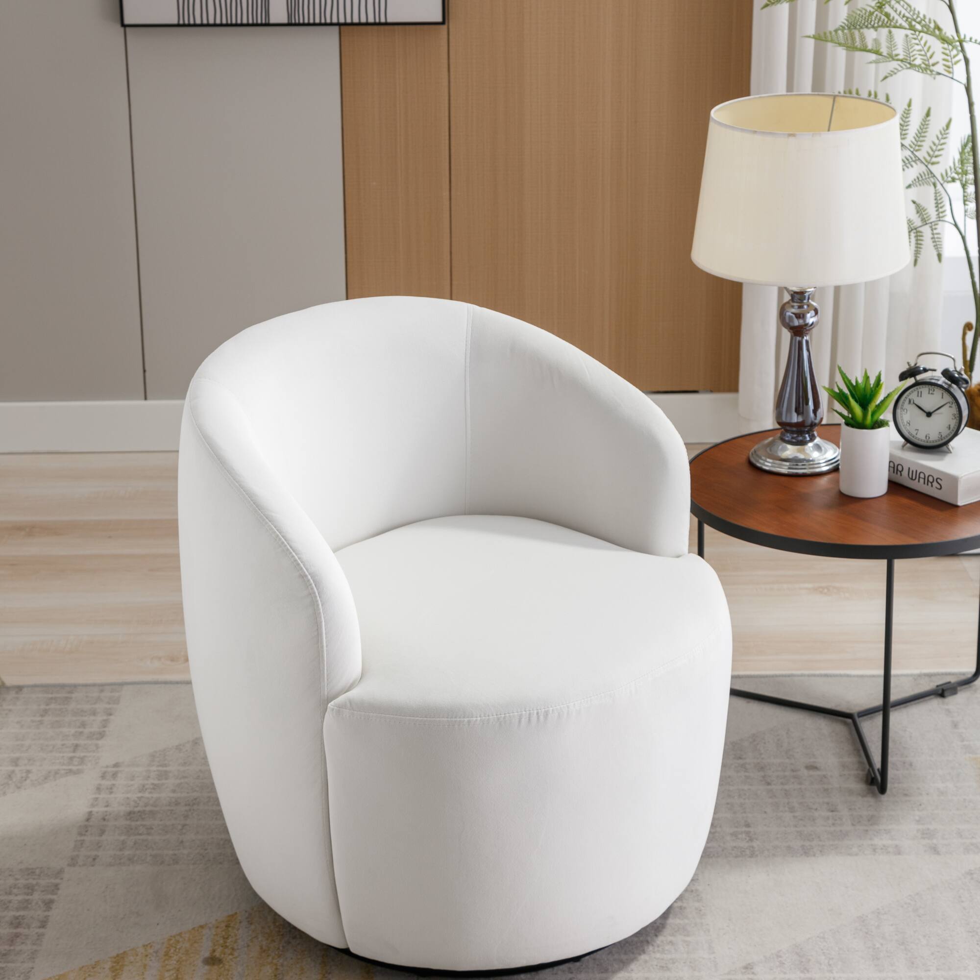 Alt View 5. GOODSILO - Contemporary Velvet Swivel Accent Armchair with Ergonomic Design and 360-Degree Rotation - White.