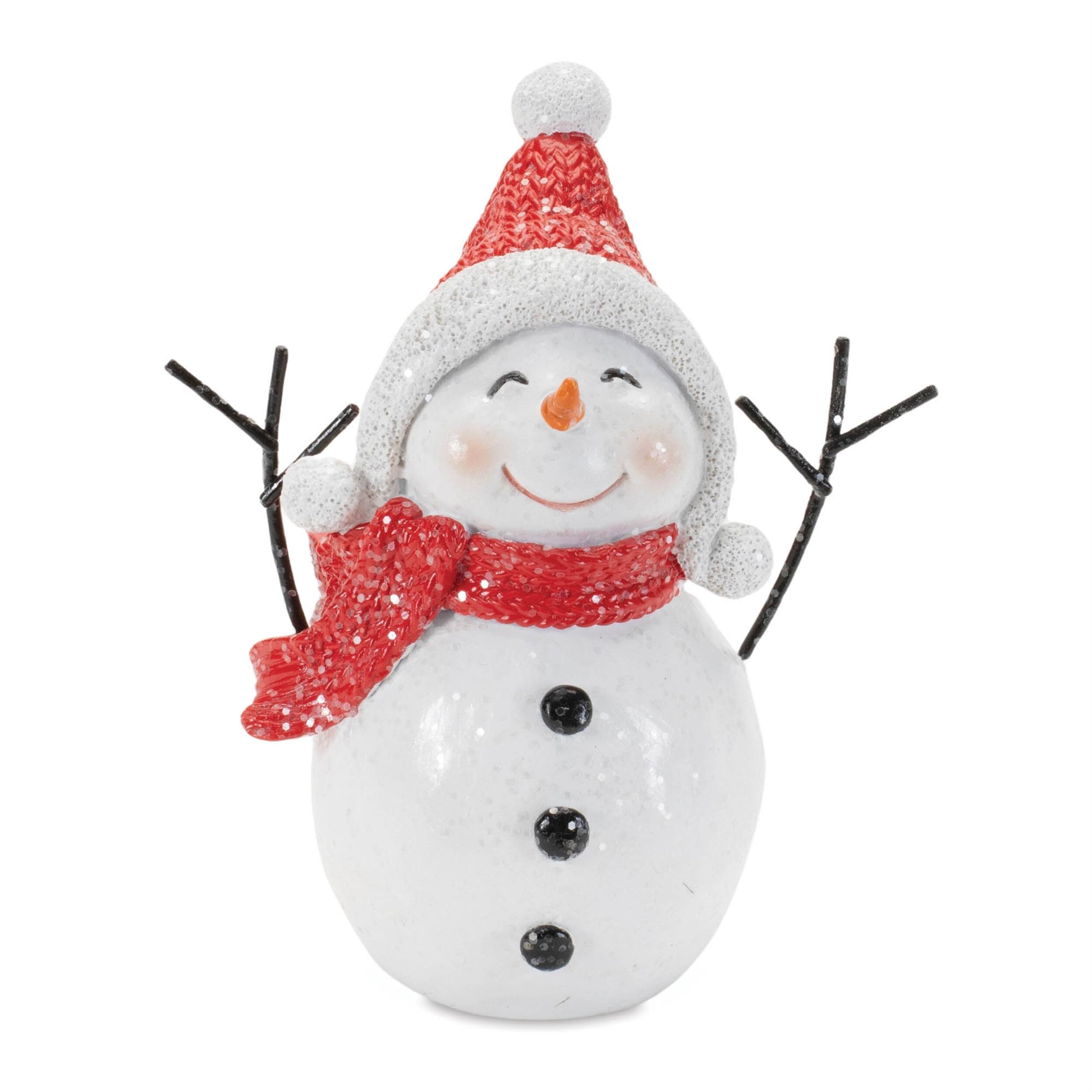 Angle. BreeBe - Holiday Snowman Figurine (Set of 3) - Red, White.