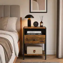 WELLFOR - Nightstand with Charging Station and USB Ports and Outlets - Rustic Brown
