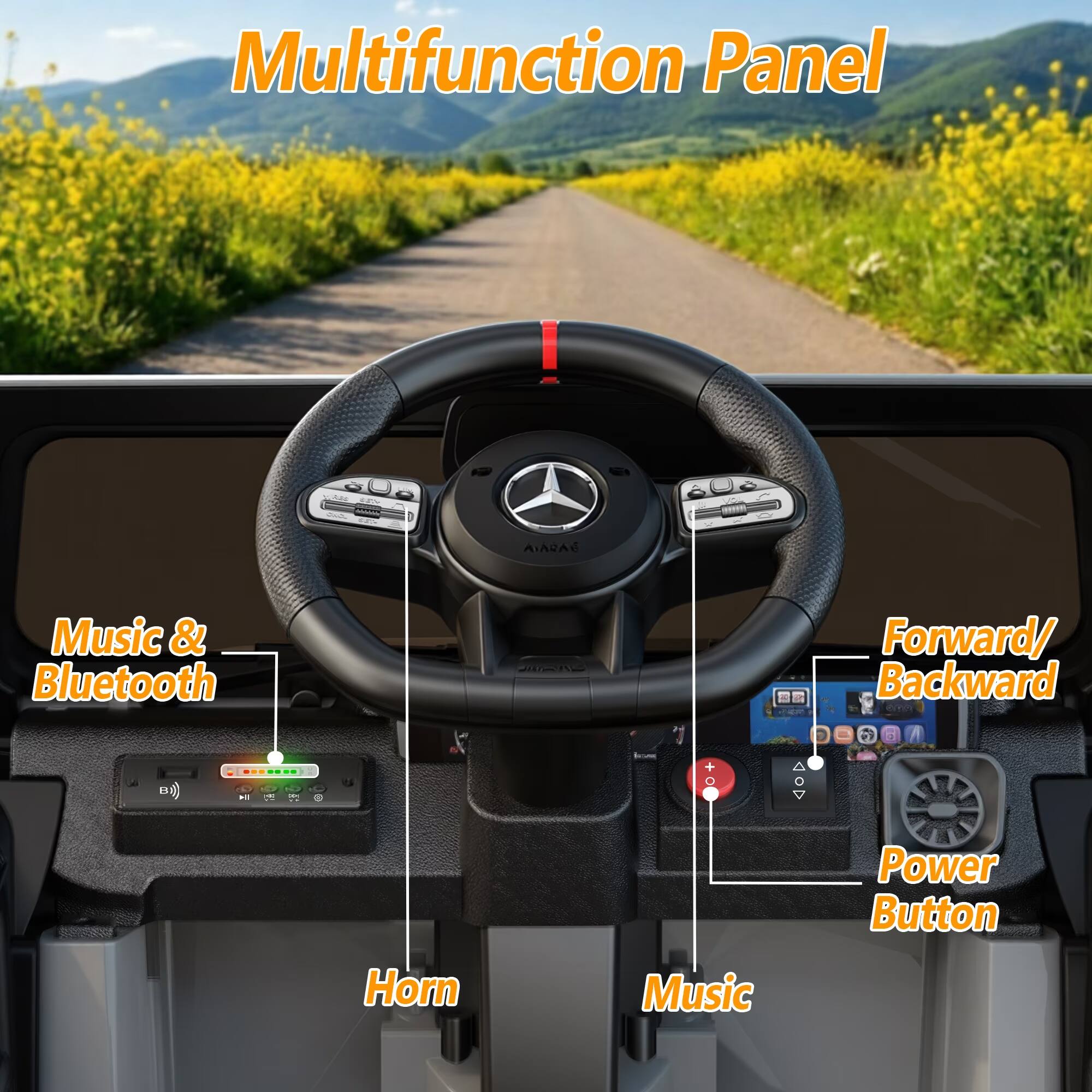 Multifunction Panel

CATY COMPA

AIARAE

Music & Bluetooth

JAPAN

Forward/ Backward

&

Horn
Music
Power Button