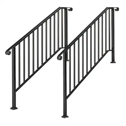 Front. Winado - 2PCS Handrails Steps Stair Fits 4-5 Steps, Wrought Iron Hand Rail Stair Railing for Outdoor Concrete Porch Wooden Steps - Black.