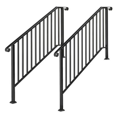 Front. Winado - 2PCS Handrails Steps Stair Fits 4-5 Steps, Wrought Iron Hand Rail Stair Railing for Outdoor Concrete Porch Wooden Steps - Black.