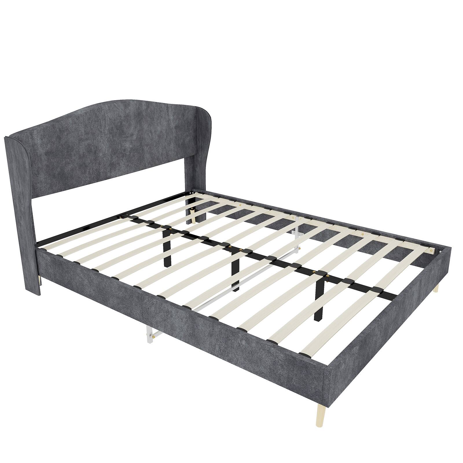 Alt View 1. Loheer - Loheer Gray Velvet Upholstered Bed Frame Full Size Sturdy Platform - Grey.