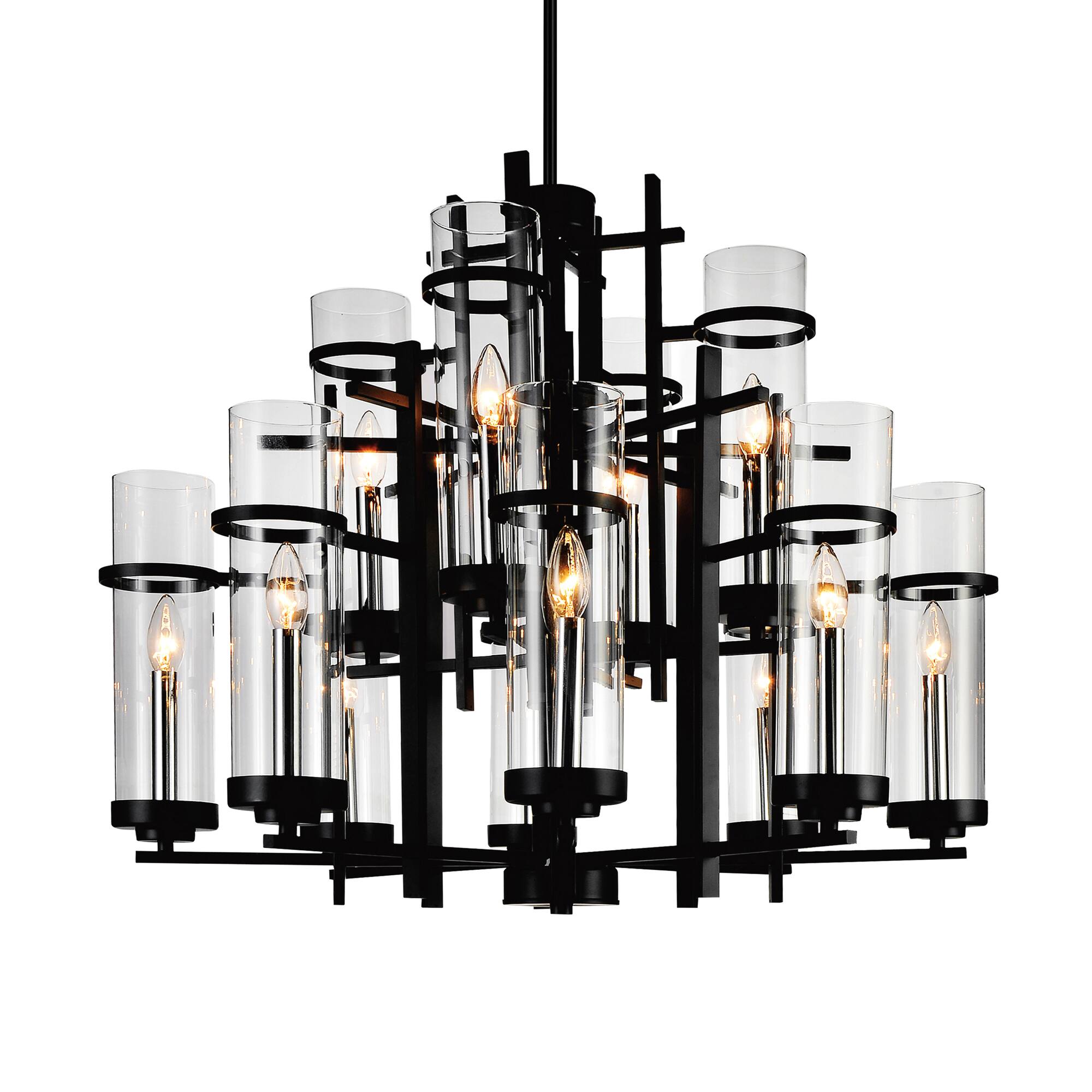 Angle. CWI Lighting - Sierra 12 Light Up Chandelier With Black Finish - Black.