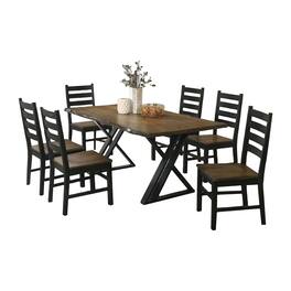 Manhattan Lane - Reby 7pc Dining Table and Chair Set, Rustic Black Metal, Oak Brown - Black, Oak Brown