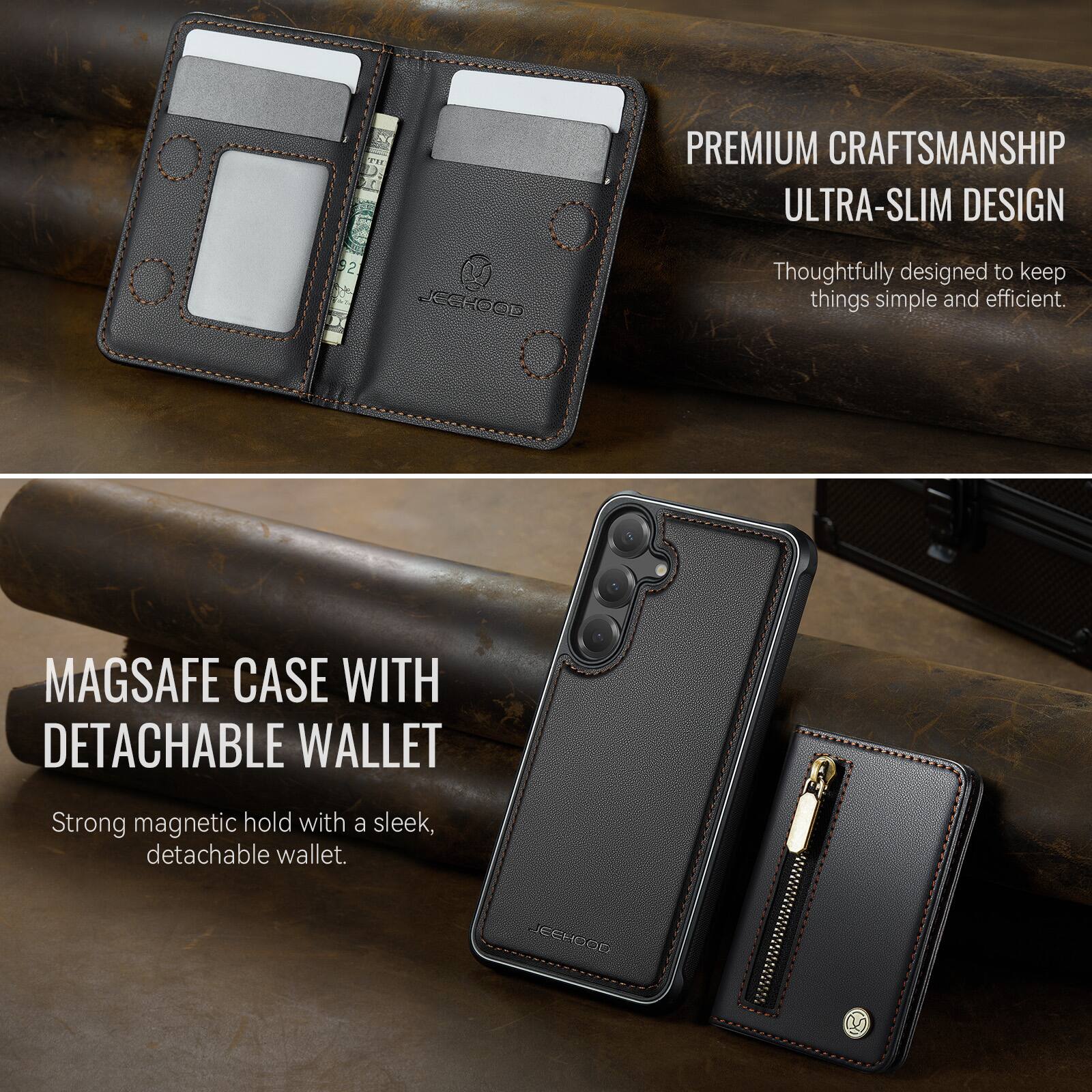 PREMIUM CRAFTSMANSHIP  
ULTRA-SLIM DESIGN  
Thoughtfully designed to keep things simple and efficient.

MAGSAFE CASE WITH DETACHABLE WALLET  
Strong magnetic hold with a sleek, detachable wallet.