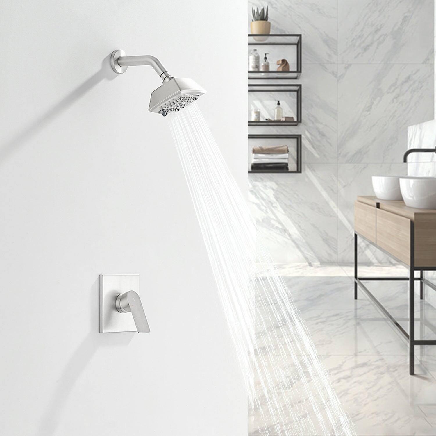 Alt View 3. Boyel Living - Brushed Brass Shower Faucet Set cUPC Pressure Balance Valve 5-Function ABS Top Spray 1/2NPT Thread Fingerprint-Free - Brushed Nickel.