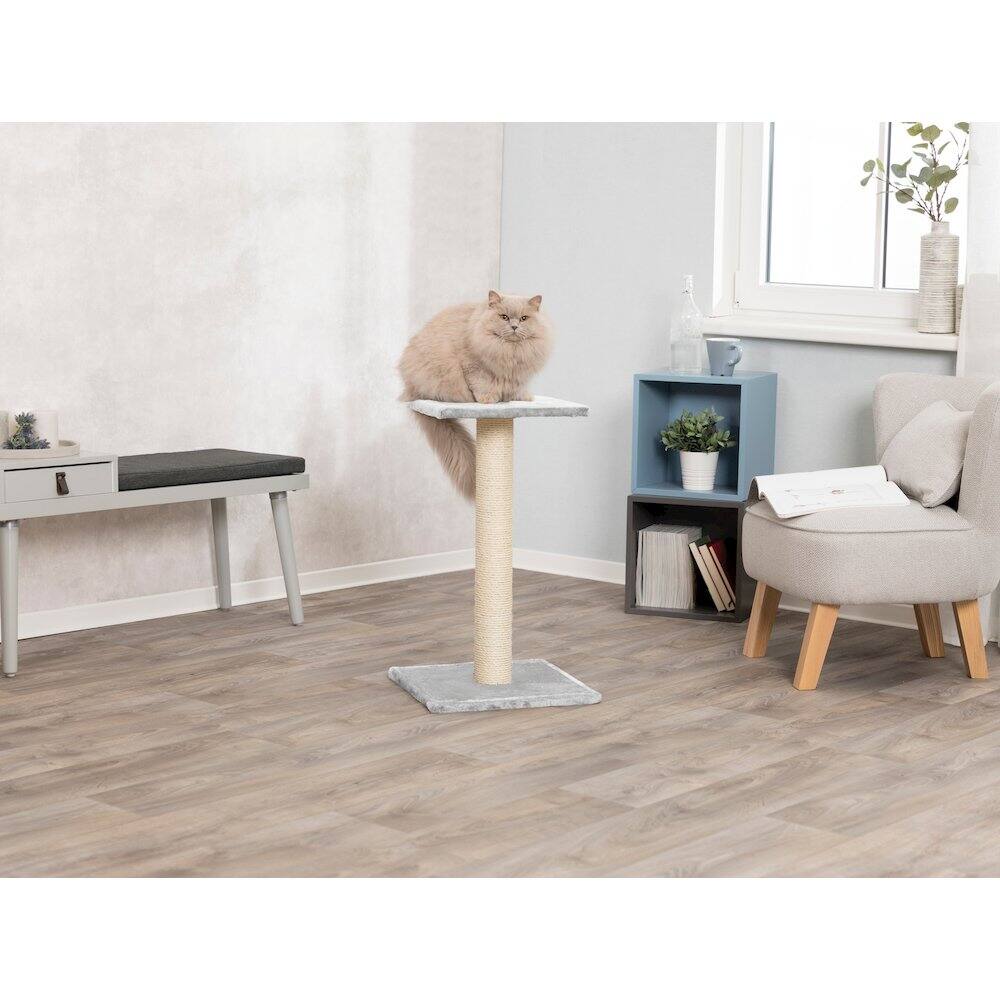 Angle. TRIXIE - Espejo Sisal Cat Scratching Post with Plush Platform - Gray.