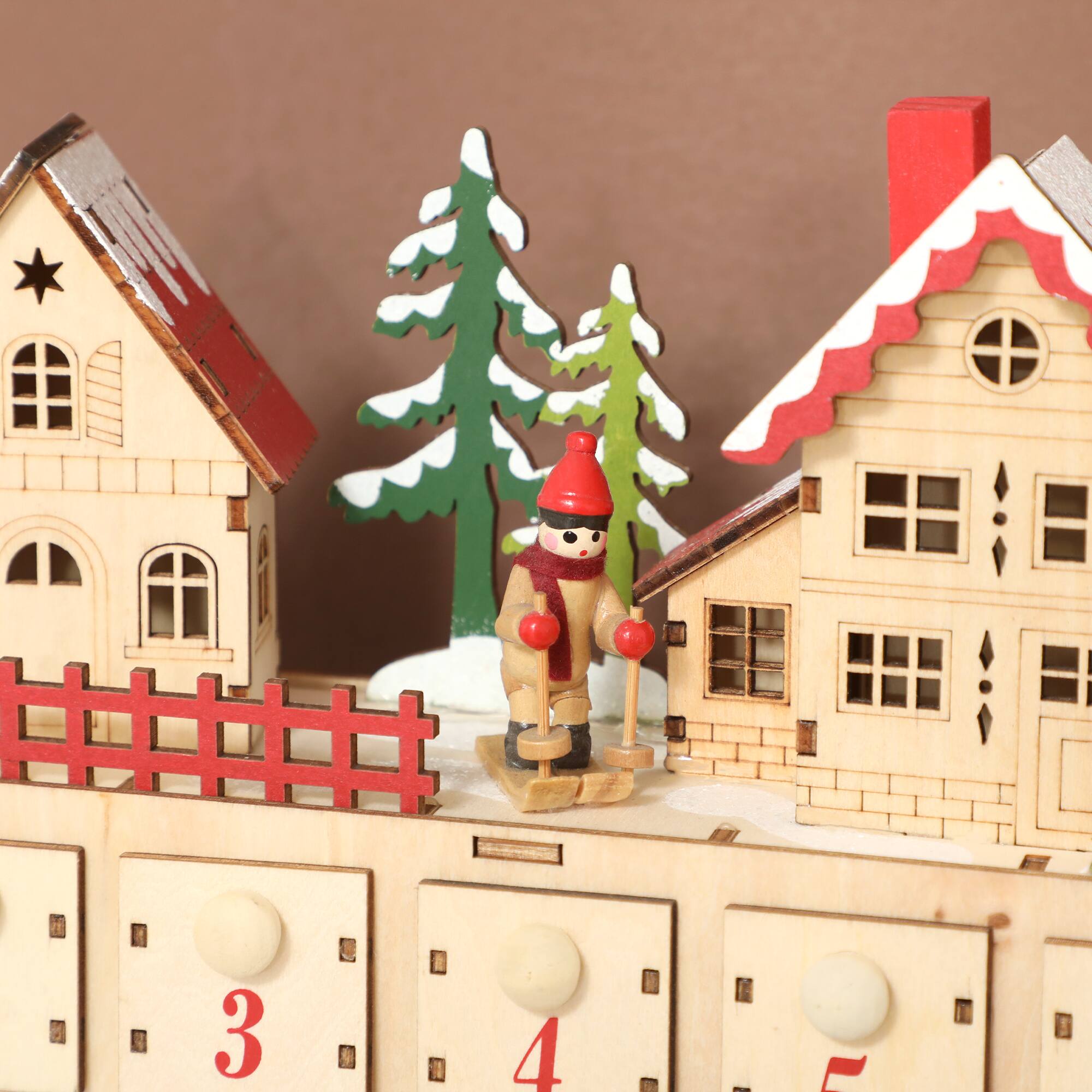 Alt View 8. Homcom - Christmas Advent Calendar w/ 24 Drawers, Reusable Lighted Wood-Effect Countdown Calendar - Natural Wood.