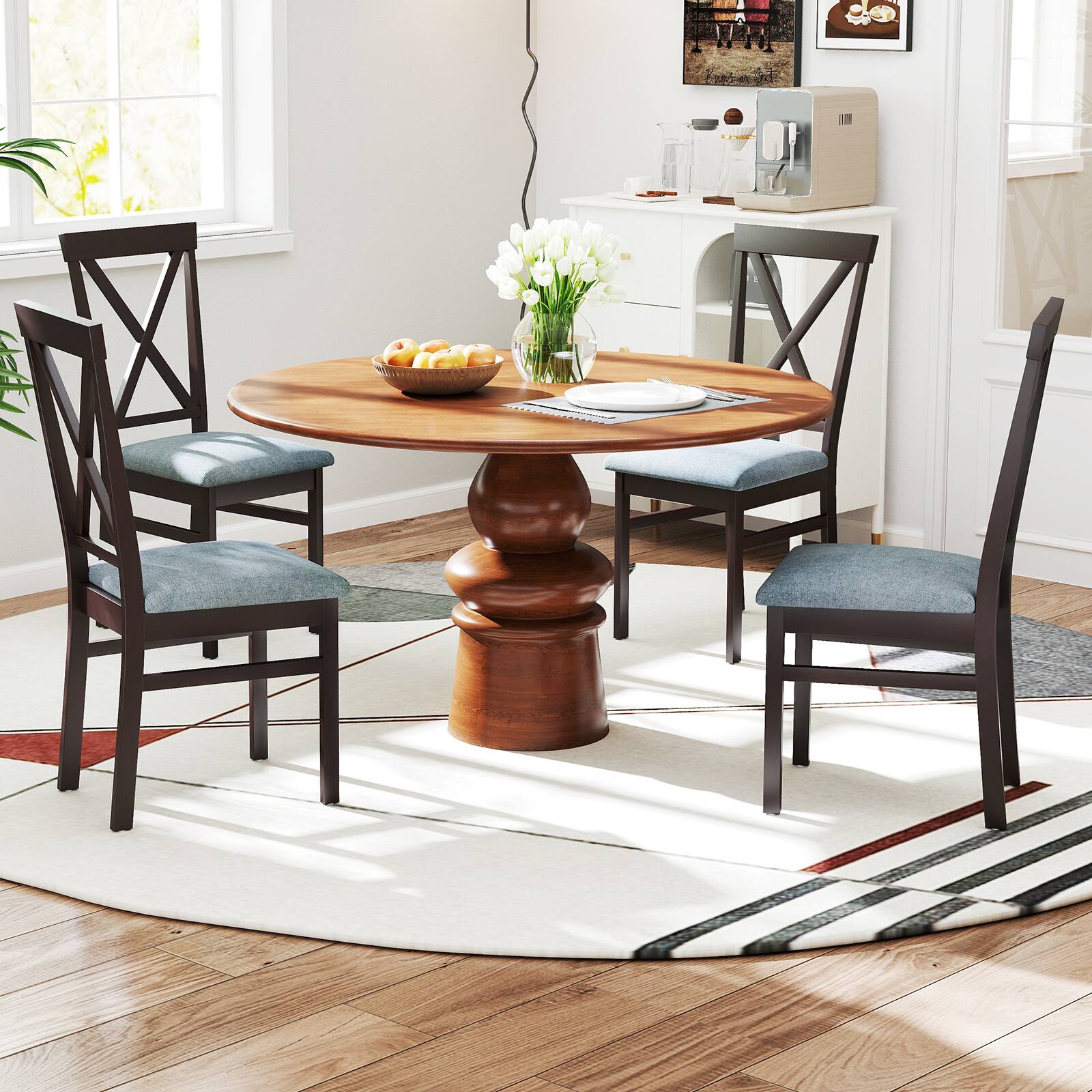 Alt View 3. Gymax - Gymax Modern Dining Chairs Set of 4 w/ Rubber Wood Frame Hollowed Backrest for Kitchen - Coffee, Grey.