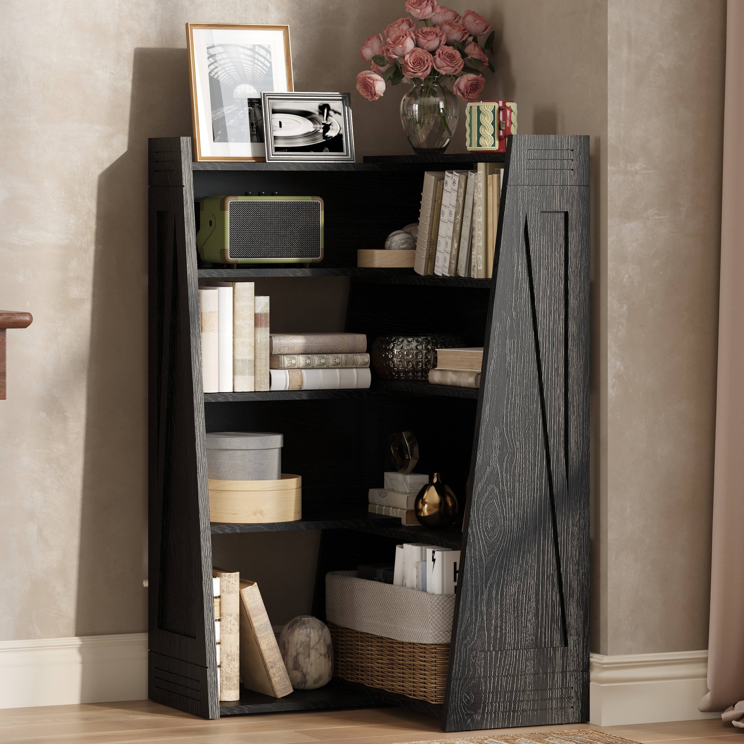 Z Edge Wooden Expandable Bookshelf Storage Rack, 4 Tier L Shaped ...