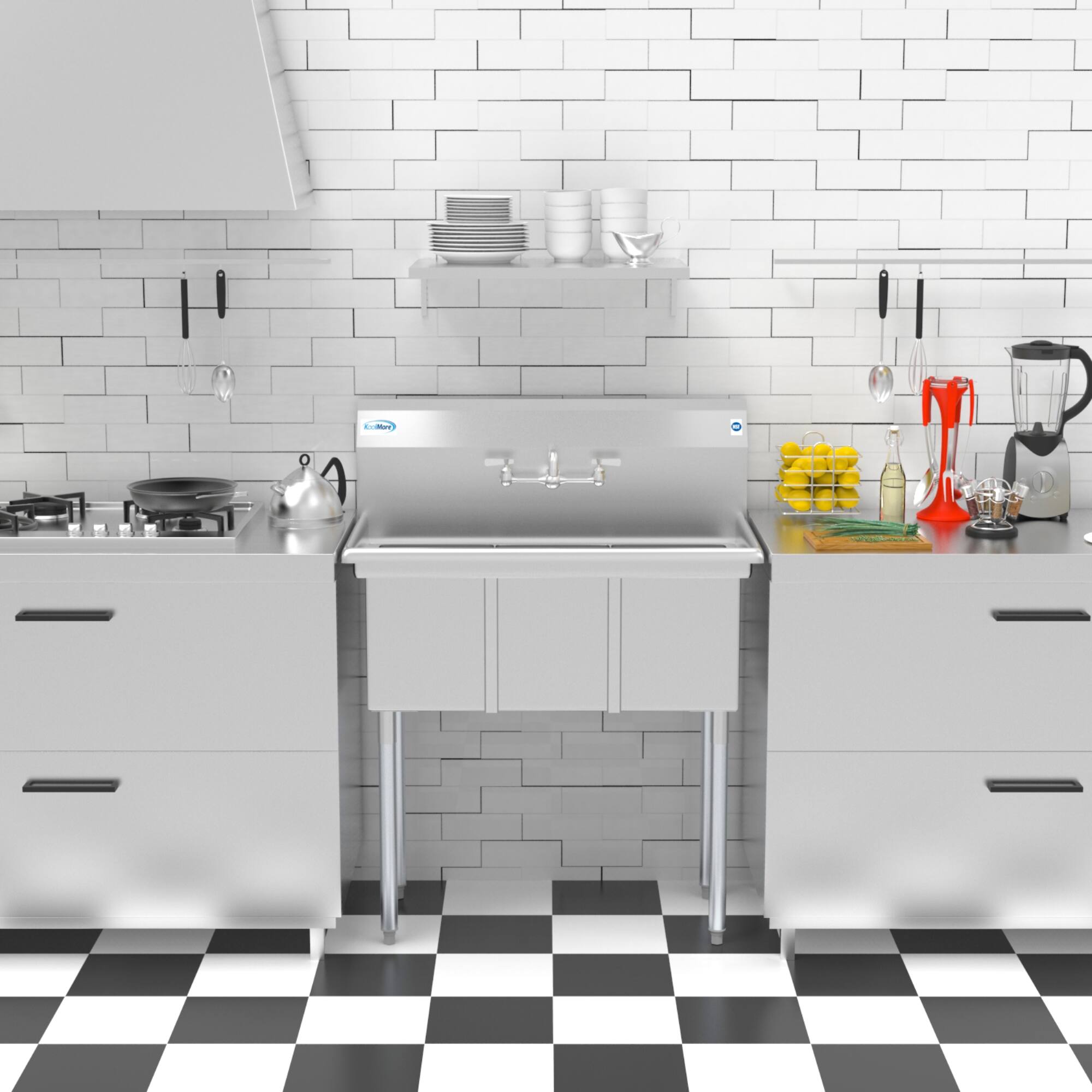 Alt View 4. Koolmore - 36 in. Three Compartment Stainless Steel  Sink, Bowl Size 10" x 14" x 10" SC101410-N3. - Stainless Steel.